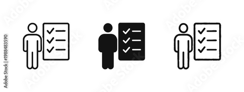 Checklist Icon Set with Person, Task Management Symbols in Outline, Solid, and Hand-Drawn Styles