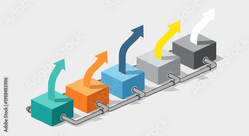 Colorful 3D blocks on a conveyor belt.