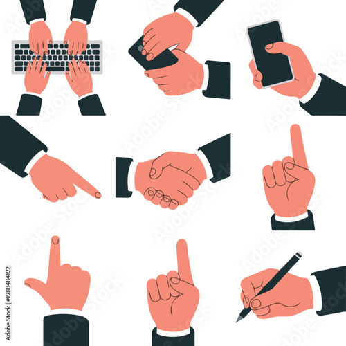 Minimalist Flat Vector Illustrations of Business Hand Gestures and Interactions