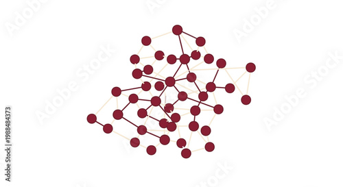 Abstract digital network illustration with interconnected dark red nodes and subtle beige lines on a white background, symbolizing data, technology, and global connection.