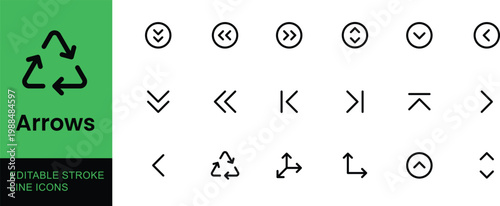 Collection of various arrow symbols and recycling icon, ideal for user interfaces and design projects