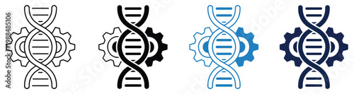 Bioengineering icon set, multiple style collection, biotechnology and genetic engineering symbols, laboratory and DNA icons, scientific research concept, modern flat, line, and glyph vector