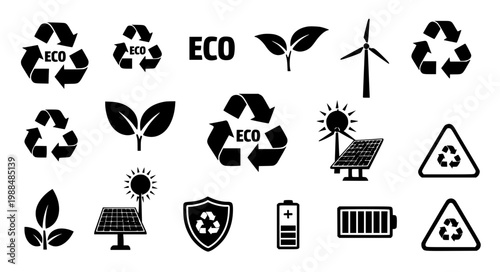 Photography Eco Recycling Color Icon Set Sustainability Green Environmental Vector Illustrat