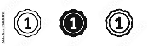 Number One Winner Medal and Quality Guarantee Stamp Icon Set