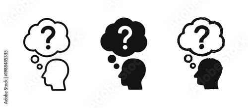 Human Head with Question Mark in Thought Bubble Icon for FAQ and Support