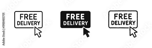 Free Delivery Button Icon with Mouse Cursor for E-commerce and Shipping