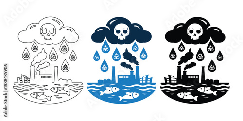 Industrial Pollution and Acid Rain Icon Set – Environmental Damage Vector Collection