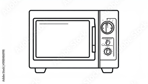 Simple Line Drawing of a Modern Microwave Oven.