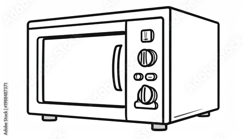 Simple Line Drawing of a Modern Microwave Oven.