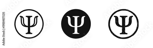 Psychology Psi Symbol Icon Set in Outline Solid and Hand Drawn Styles