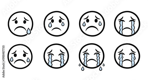 Sad Faces Crying Icons Emotion Symbols.