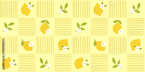 Seamless modern summer tropical pattern with lemons