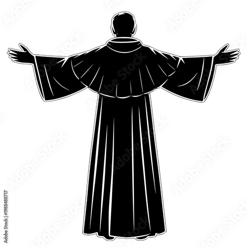 Vector illustration of a priest standing with arms outstretched in a long robe