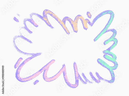 Hand-drawn speech bubble or thought cloud. Textured colorful gritty line puffy frame. Vector artistic element for communication concept, quotes, stickers and banners.