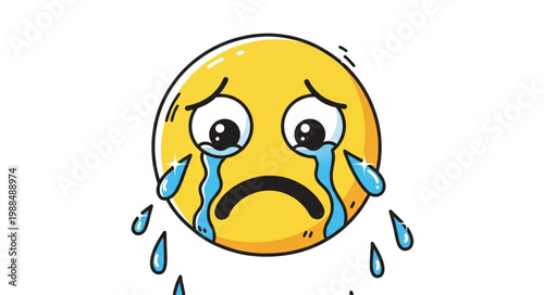 Sad Crying Emoji Face Illustration.