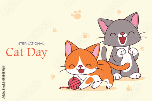 Two happy cats celebrating international cat day