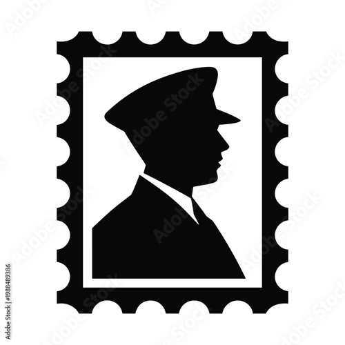 Silhouette postage stamp with profile of a man wearing a military cap collectible ornament