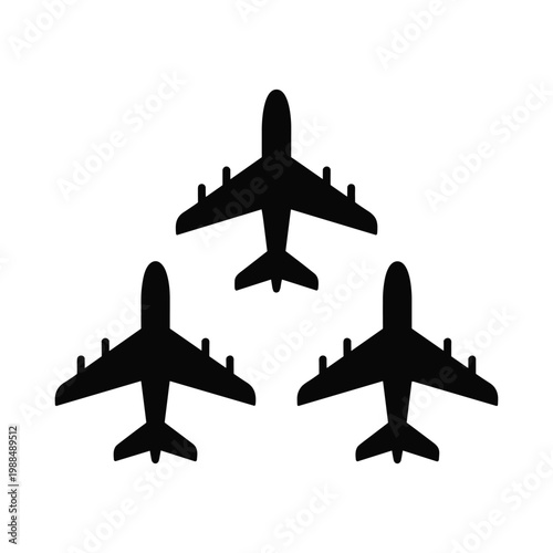 Three airplanes in formation silhouette with airplane aeroplane aircraft transport