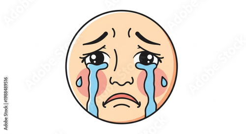 Sad Crying Emoji Face Illustration.