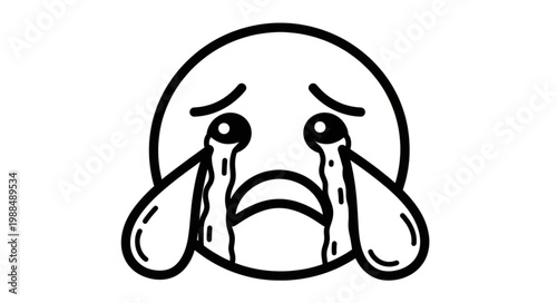 Sad crying emoji face illustration with tears.