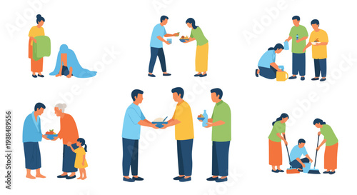 Community Service Volunteering People Flat Vector Illustration