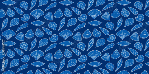 Seamless Pattern Blue Seashells