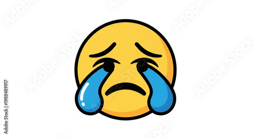 Sad crying emoji face with tears flowing down.