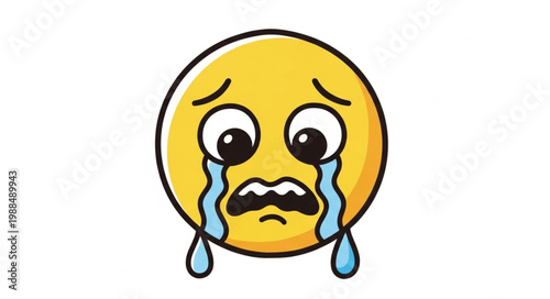 Sad crying emoji face with tears flowing down.