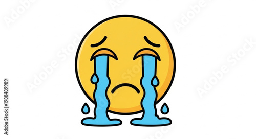 Sad crying emoji face with tears flowing down.
