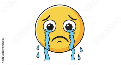 Sad crying emoji face with tears flowing down.
