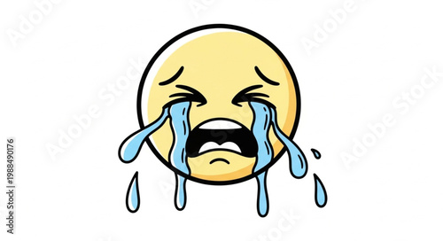 Sad crying emoji face with tears streaming down.