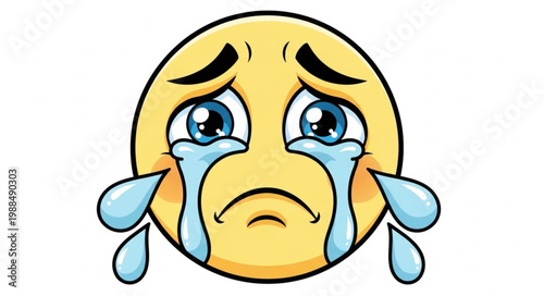 Sad crying emoji face with tears streaming down.