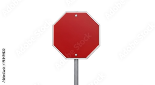 Red Octagonal Traffic Warning Sign Mounted On Metal Pole Isolated On For Custom Message White Background