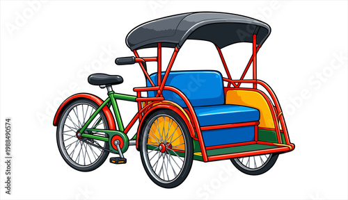 Colorful Pedicab Rickshaw Cartoon Illustration