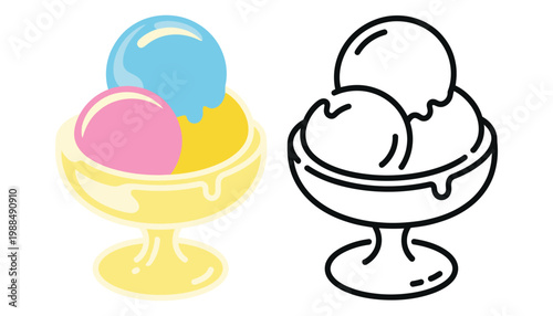 Doodle ice cream dessert illustration sweet frozen treat vector design