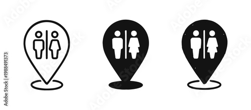 Restroom Location Pin Icon Set - Public Toilet Map Marker Vector Illustration