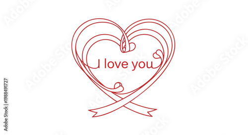Red heart line art, love message symbol, romantic vector icon, Valentine's Day graphic