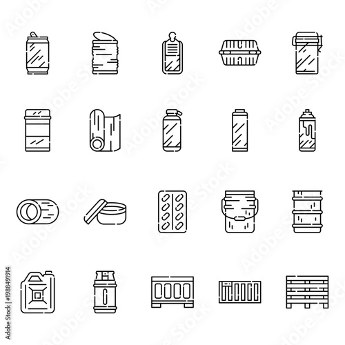 Metal Packages UI Icon Collection: Professional Symbols for Industrial Steel Containers