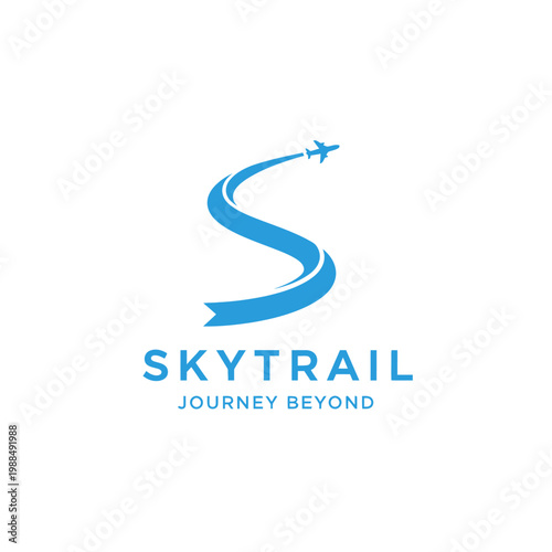 Blue airplane trail logo design.