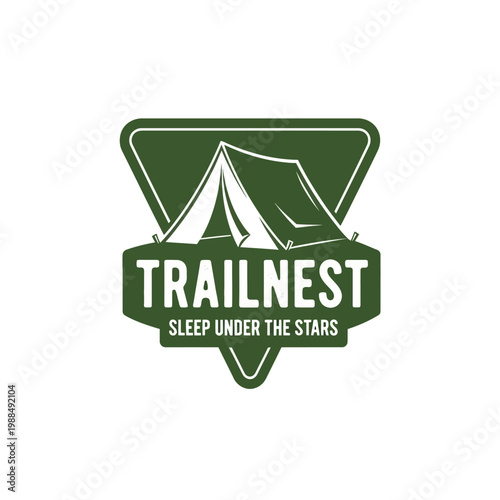 Green Trailnest camping logo emblem.