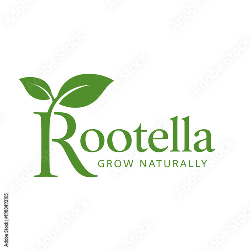 Green leaf logo with text Rootella.