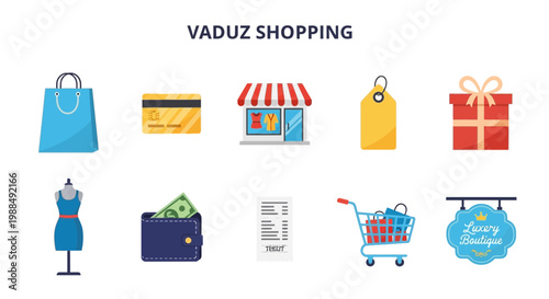 Canvas-taulu Vaduz Shopping Icons Collection for Commerce and Retail.