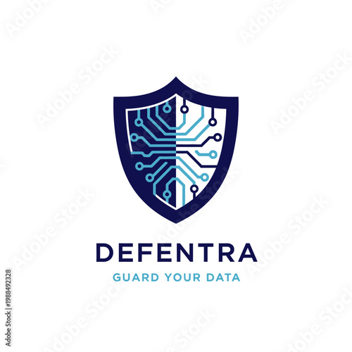 Shield with circuit board design logo.