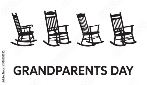 Grandparents day rocking chairs and text simple black silhouette illustration.