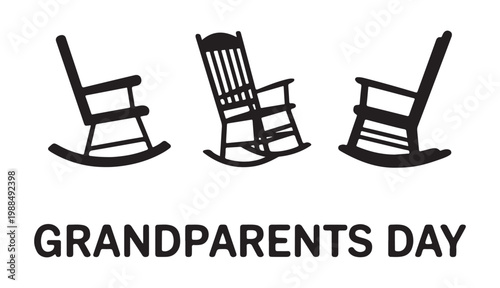 Grandparents day greeting card with rocking chairs silhouette icons celebrating family holiday honoring ancestors.