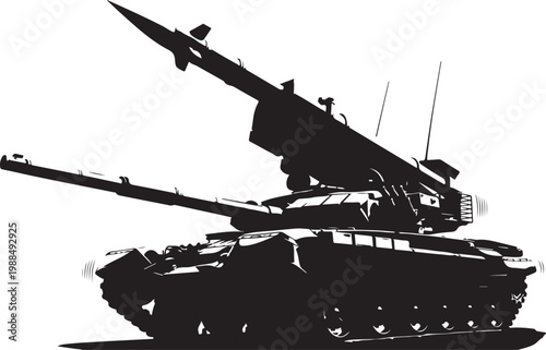 Military tank, armored vehicle, black silhouette, warfare illustration, combat machine