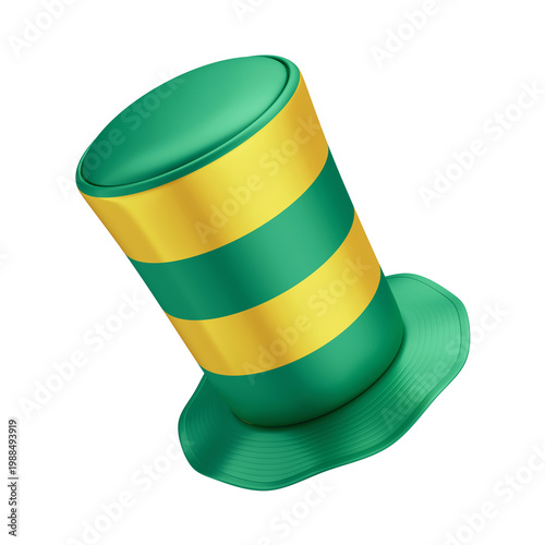 3D Asset - Green and Yellow Top Hat Brazilian Fan with Isolated Background
