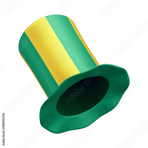 3D Asset - Green and Yellow Top Hat Brazilian Fan with Isolated Background