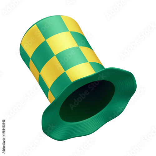3D Asset - Green and Yellow Top Hat Brazilian Fan with Isolated Background