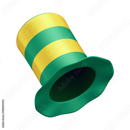 3D Asset - Green and Yellow Top Hat Brazilian Fan with Isolated Background